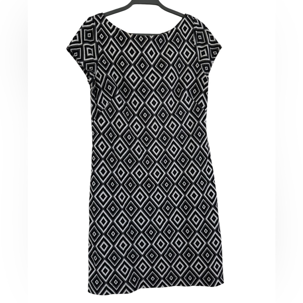 Jessica Howard Black and White Diamond Pattern Midi Dress Size 10